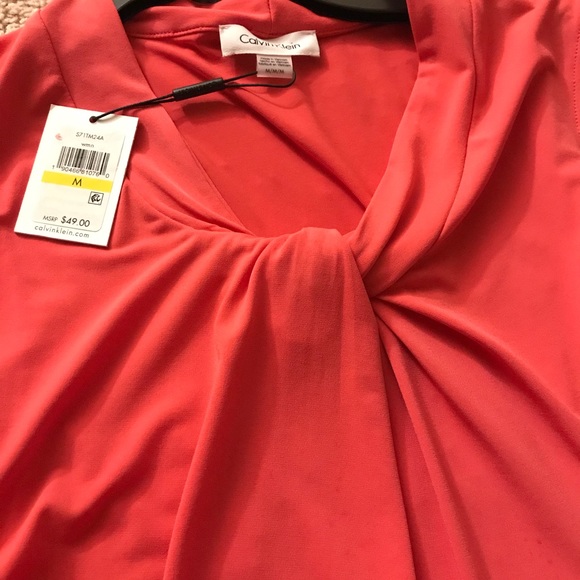 Calvin Klein Sleeveless Knotted Jersey Coral Top - Picture 2 of 2